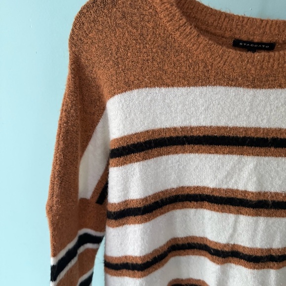 Staccato Women's Sweater in Brown, White, and Black Stripes - Picture 2 of 6
